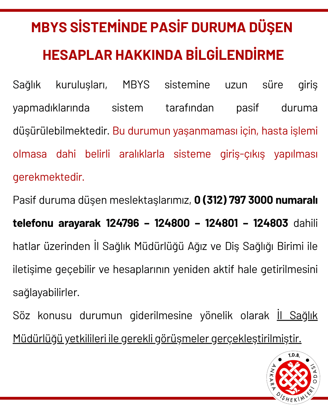 “MBYS sisteminde pasif duruma düşen hesaplar hakkında bilgilendirme” görseli