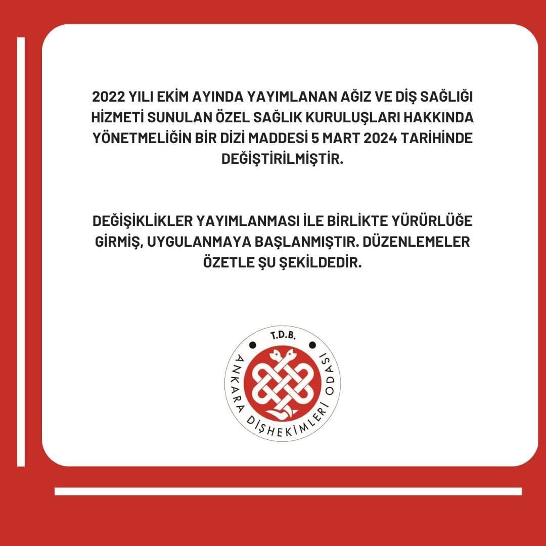 “Ağız ve diş sağlığı hizmeti sunulan özel sağlık kuruluşları hakkındaki yönetmelikte yapılan değişiklikler” görseli