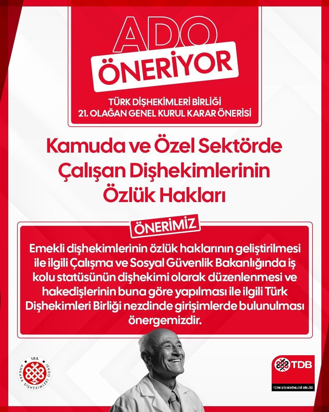 “ADO öneriyor | kamuda ve özel sektörde çalışan dişhekimlerinin özlük hakları için” görseli