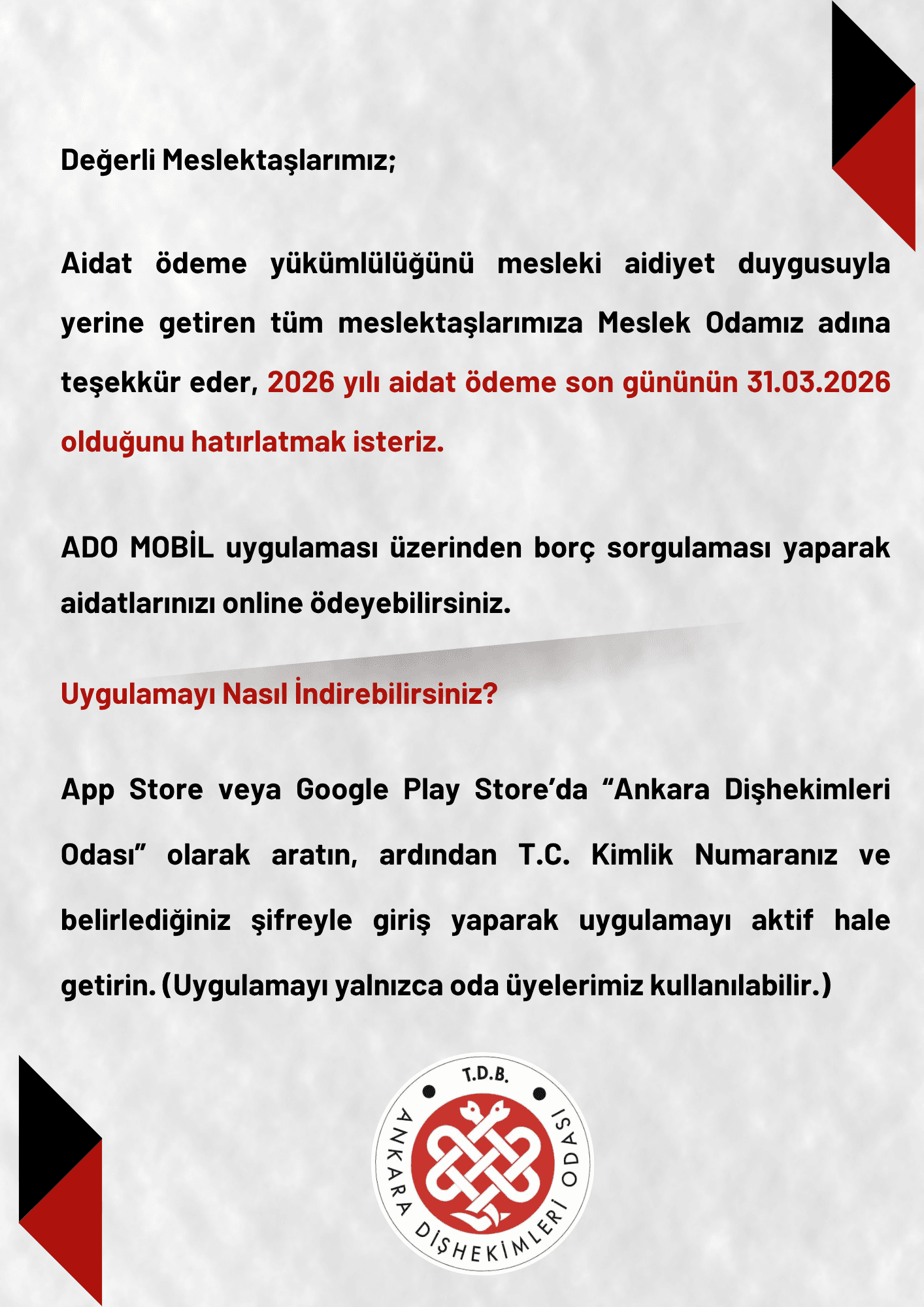 “Aidat ödeme son günü 31 Mart 2026” görseli