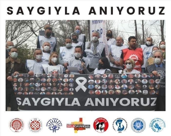 “Ankara sağlık meslek ve emek örgütleri olarak pandemide kaybettiğimiz meslektaşlarımızı andık.” görseli