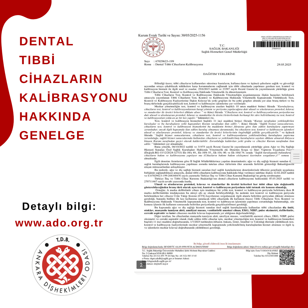 “Dental tıbbi cihazların kalibrasyonu hakkında genelge” görseli