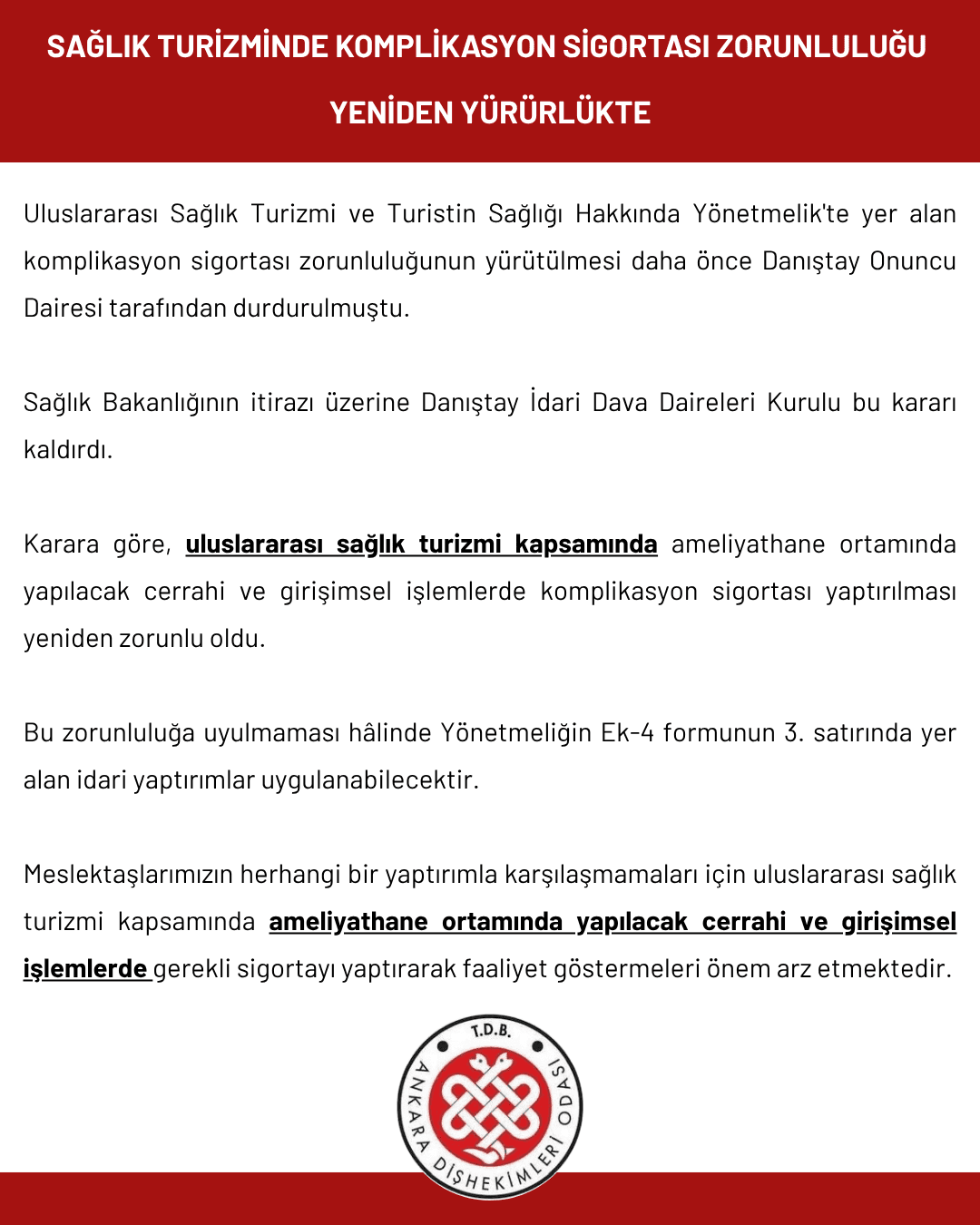 “Sağlık turizminde komplikasyon sigortası zorunluluğu yeniden yürürlükte” görseli