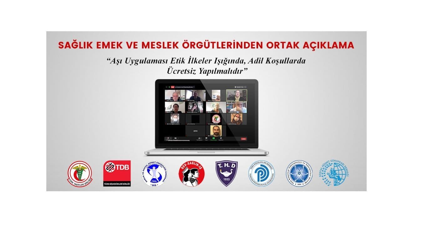 “Sağlık emek ve meslek örgütlerinden ortak açıklama: Aşı uygulaması etik ilkeler ışığında, adil koşullarda ücretsiz yapılmalıdır” görseli