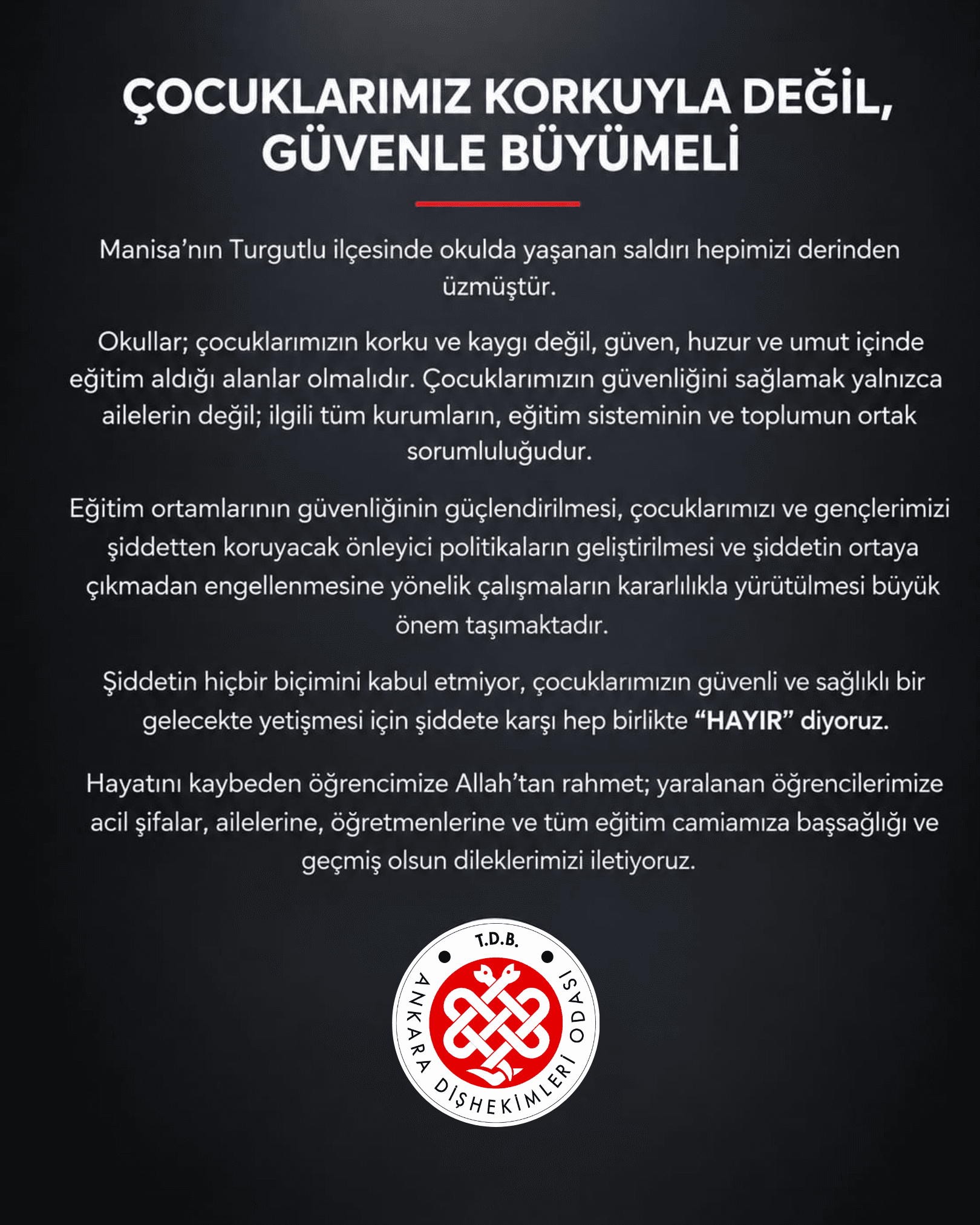 “Çocuklarımız korkuyla değil, güvenle büyümeli” görseli