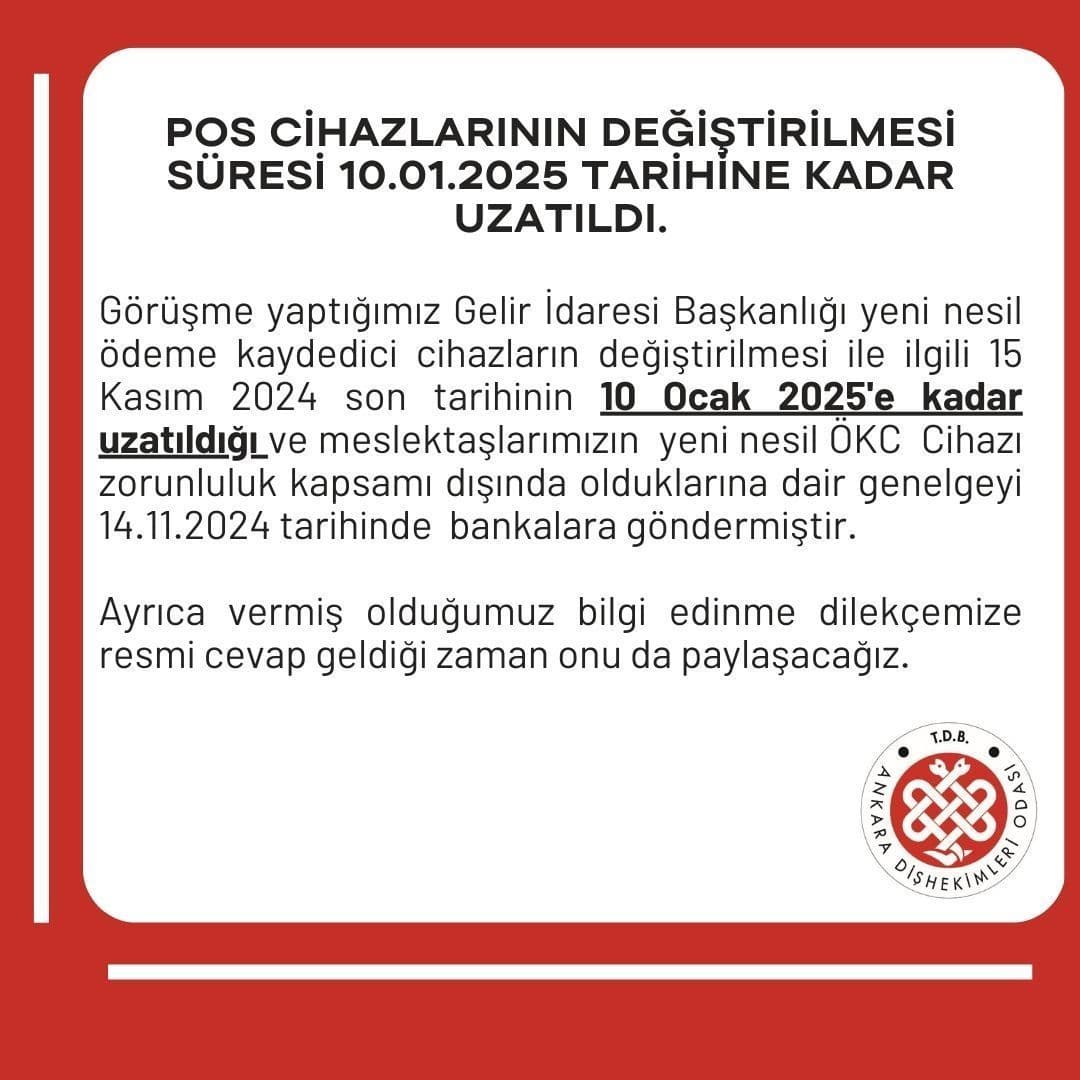“POS Cihazlarının değiştirilmesi süresi 10.01.2025 tarihine kadar uzatıldı.” görseli