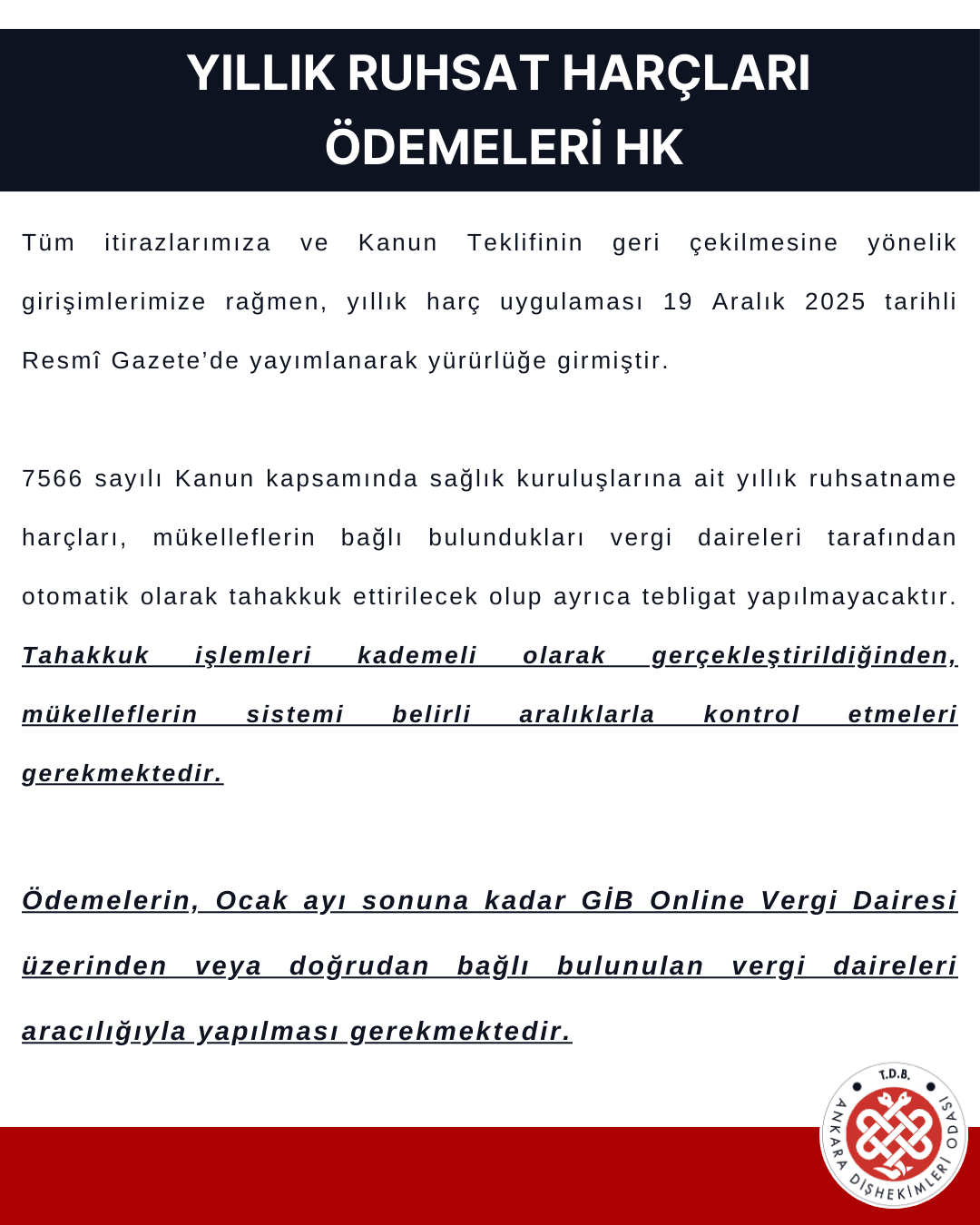 “Yıllık ruhsat harçları ödemeleri hk” görseli