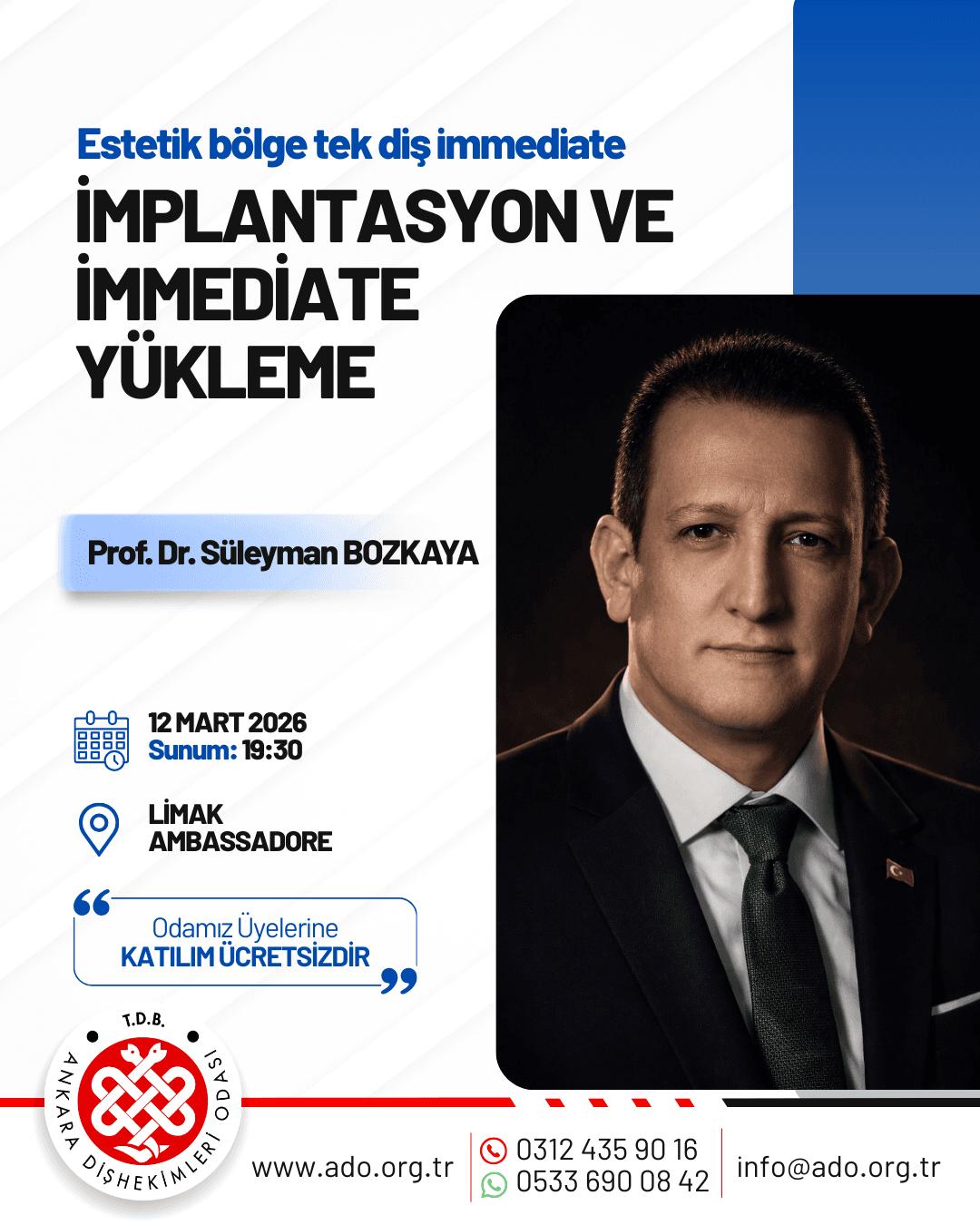 “Prof. Dr. Süleyman Bozkaya ile estetik bölge tek diş immediate implantasyon ve immediate yükleme” görseli