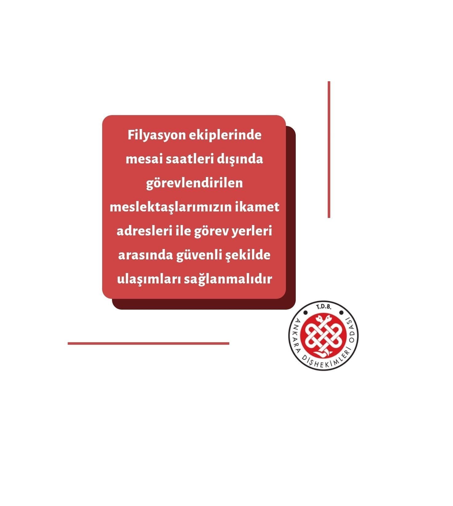 “Filyasyon ekiplerinde görevlendirilen dişhekimlerinin ikamet adresleri ile görevlendirildikleri yer arasında güvenli şekilde ulaşımlarının sağlanması hk.” görseli