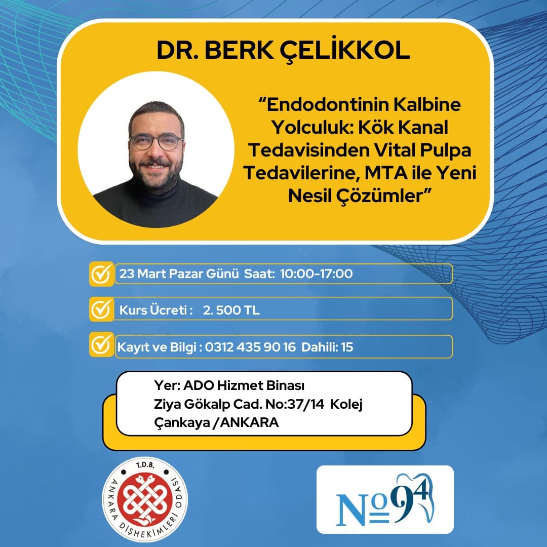 “Endodontinin Kalbine Yolculuk: Kök Kanal Tedavisinden Vital Pulpa Tedavilerine, MTA ile Yeni Nesil Çözümler Kursu” görseli
