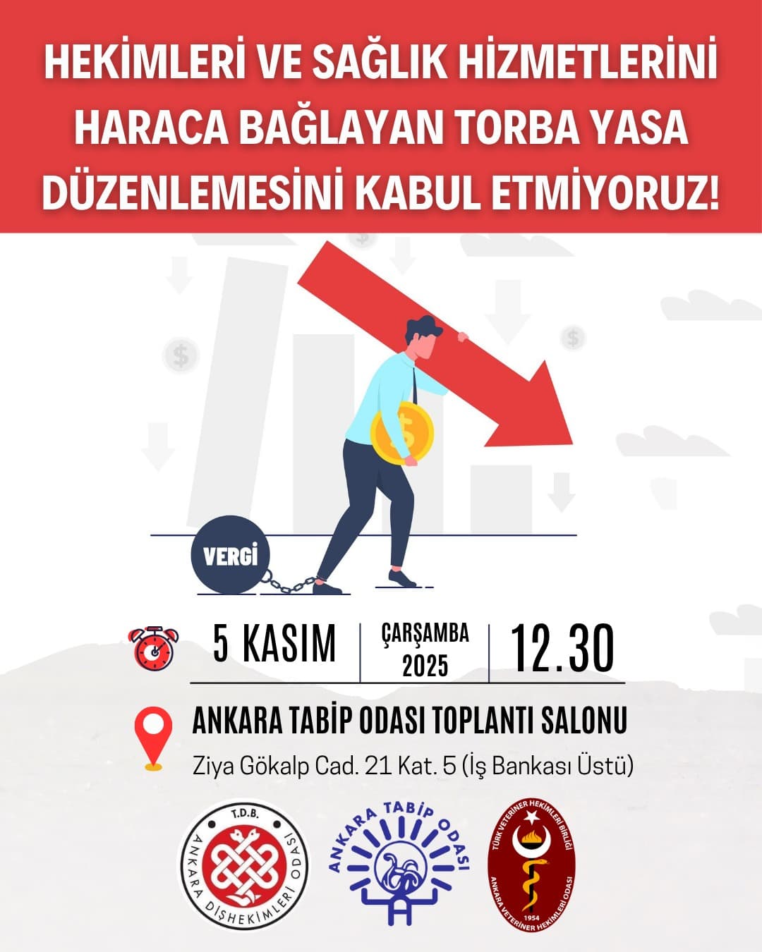 “Hekimleri ve Sağlık Hizmetlerini Haraca Bağlayan Torba Yasa Düzenlemesini Kabul Etmiyoruz!” görseli